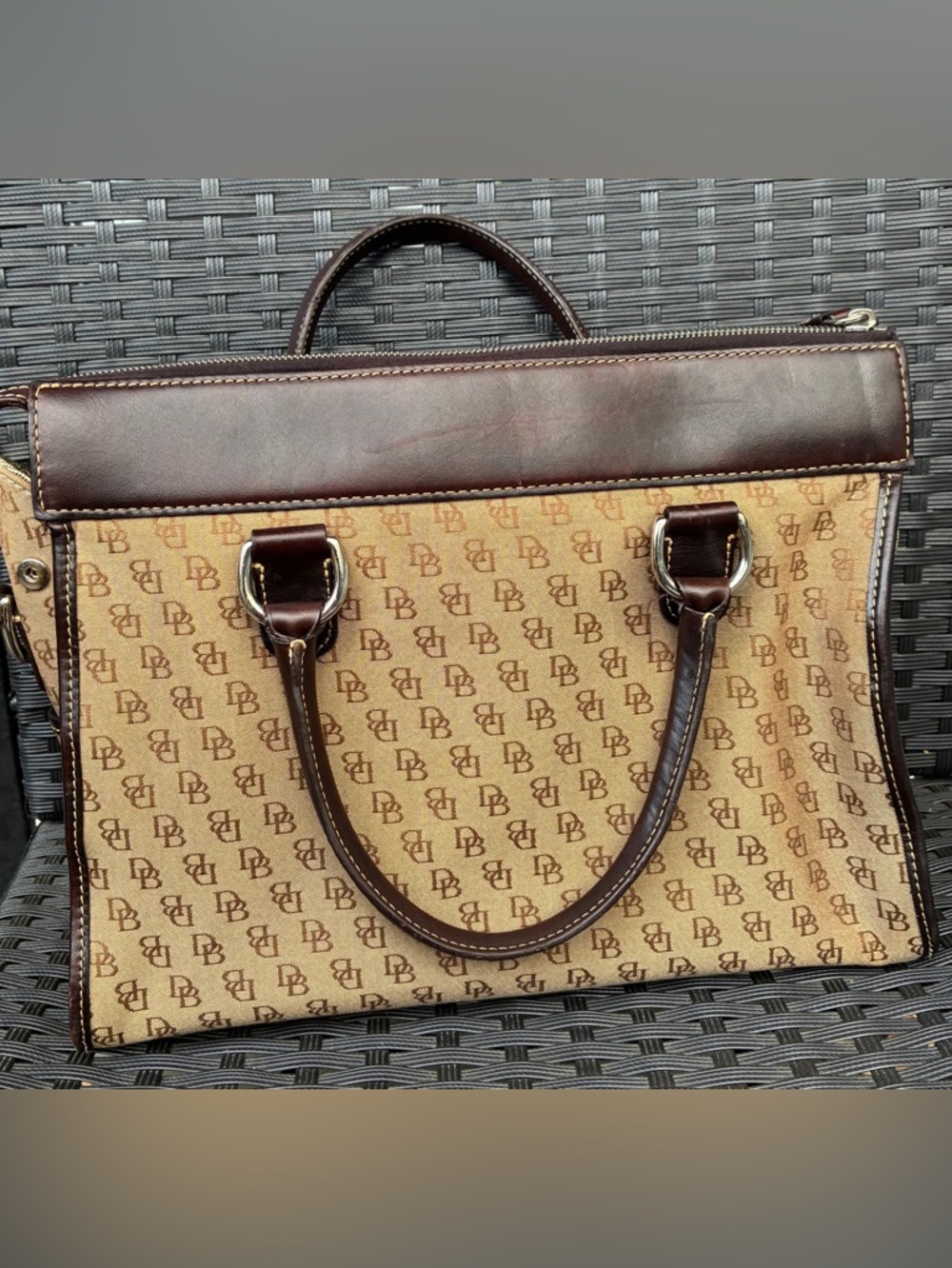 Dooney & Bourke Brown and Tan Signature Double-Pocket Satchel - Picture 2 of 16